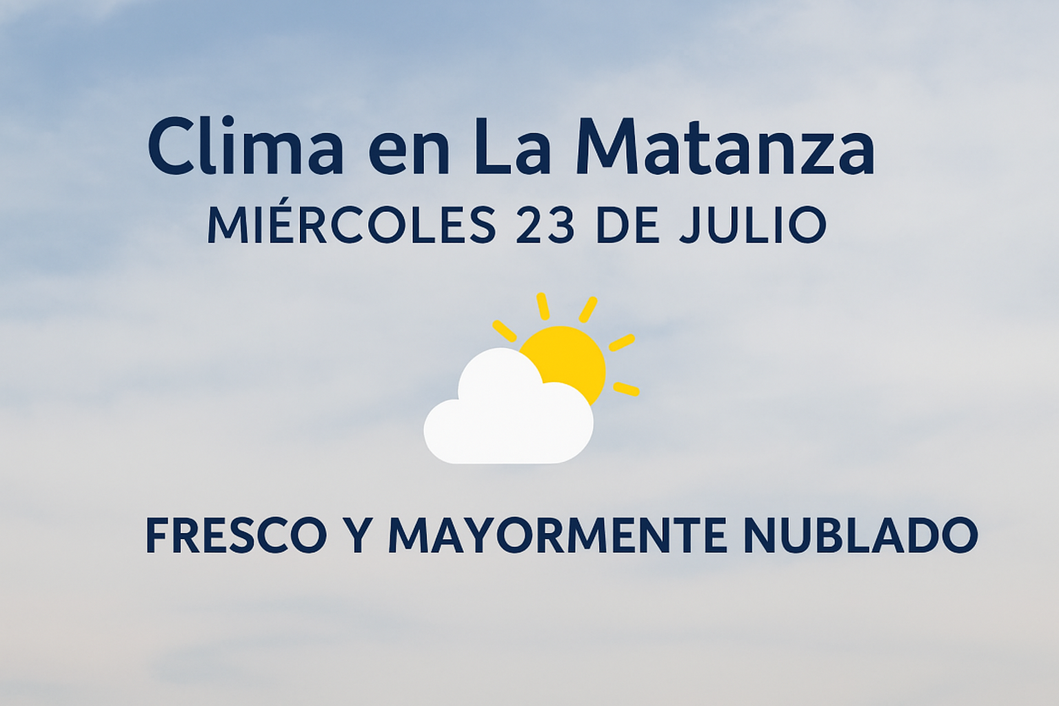 🌥️ Clima en La Matanza para el miércoles 23 de julio: fresco y mayormente nublado