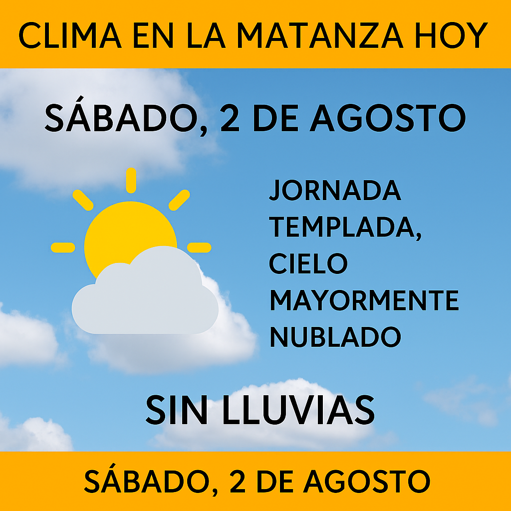 🌥️ Clima en La Matanza hoy, sábado 2 de agosto: jornada templada, cielo mayormente nublado y sin lluvias